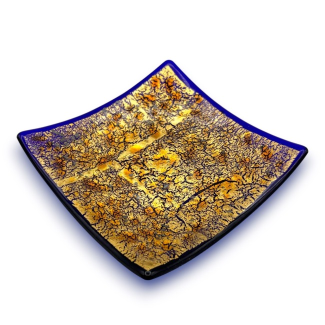 TREMITI - Sommerso GOLD and Blue decorative saucer in Murano Glass